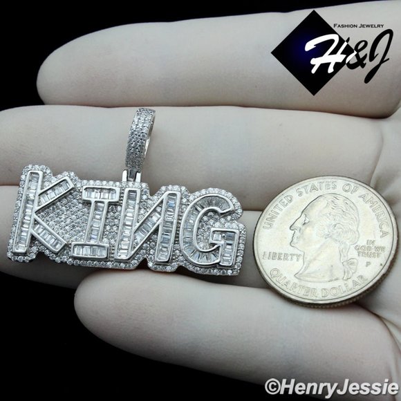 925 STERLING SILVER ICY 3D KING LETTER PENDANT*324
